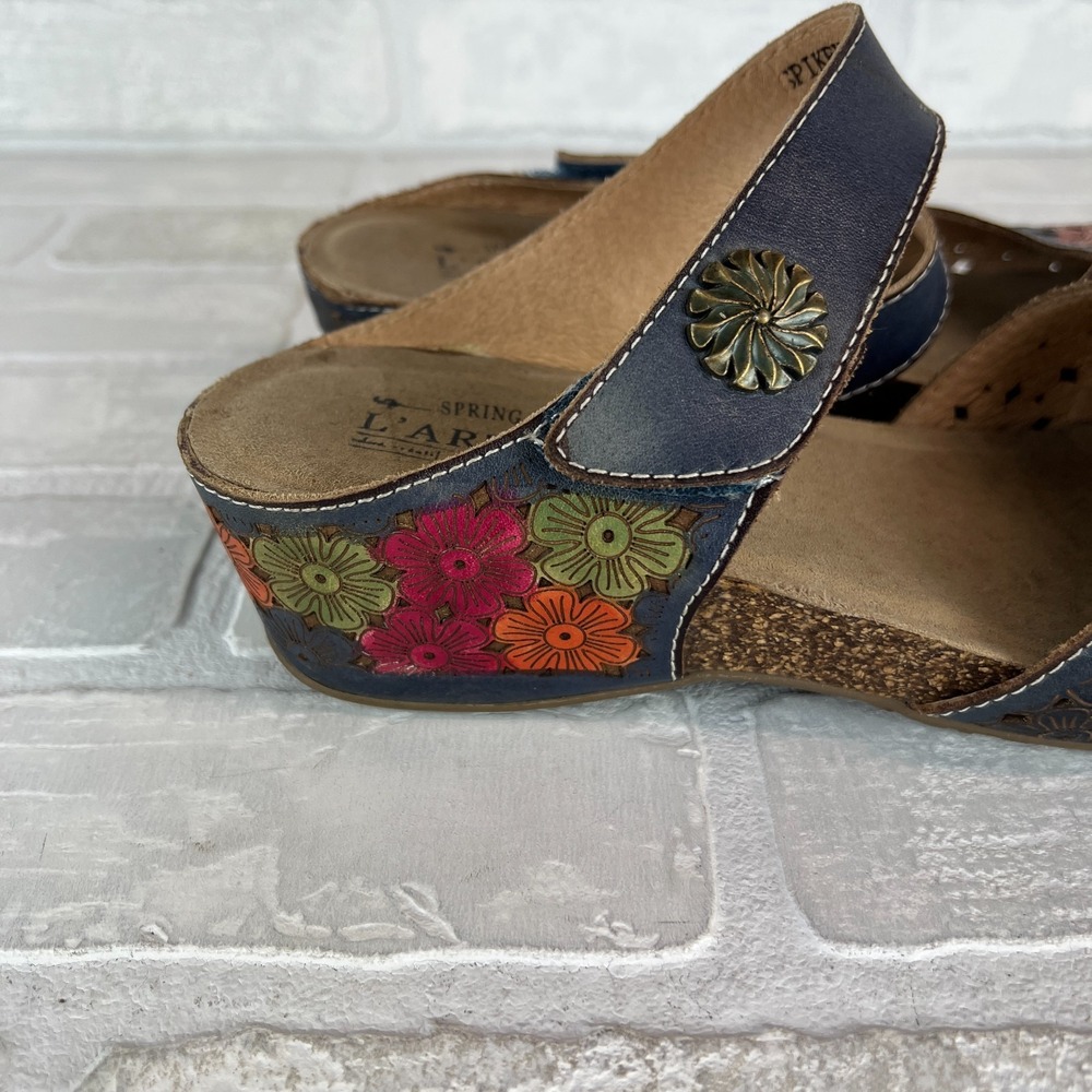 L'Artiste Spring Step Mary Jane Sandals Womens 38 7.5 8 Spikey Blum Floral Wedge - Picture 5 of 16